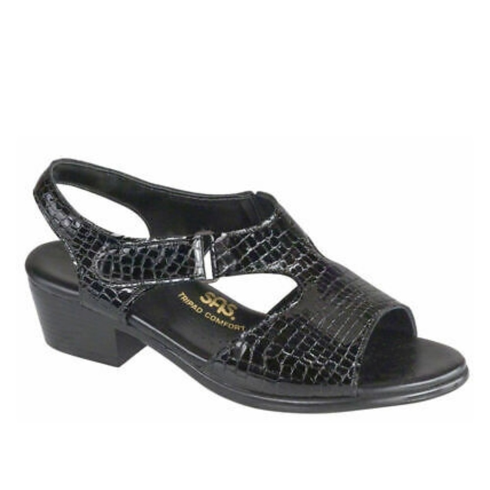 SAS Suntime Black Croc Summer Heels w/Velcro Strap
